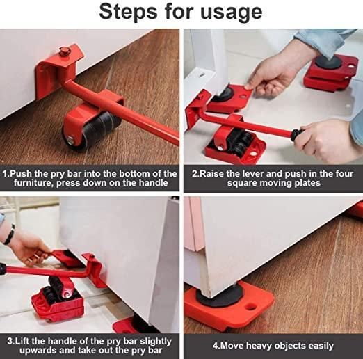 Furniture Lifter Mover Tool Set + Wheel Pads